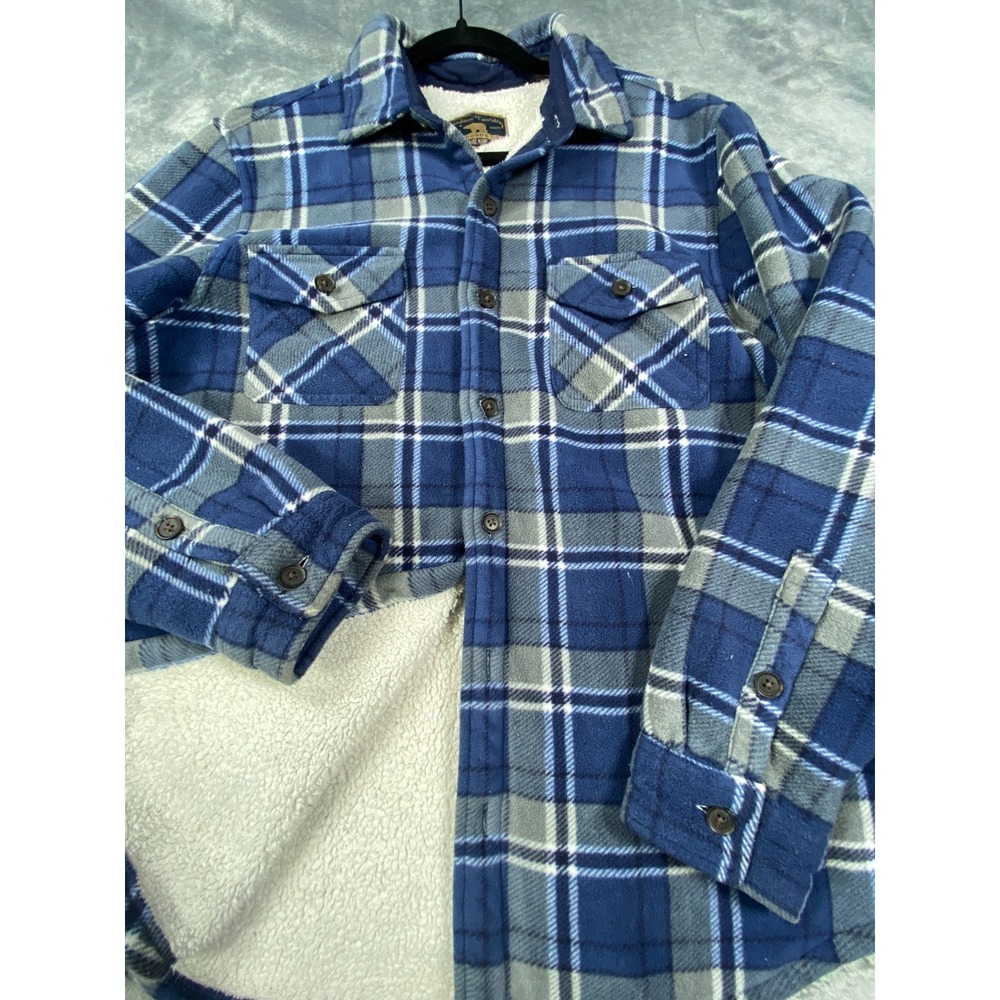 Freedom Foundry Sherpa Lined Flannel Shirt Jacket Men Blue L Plaid Fleece Lined